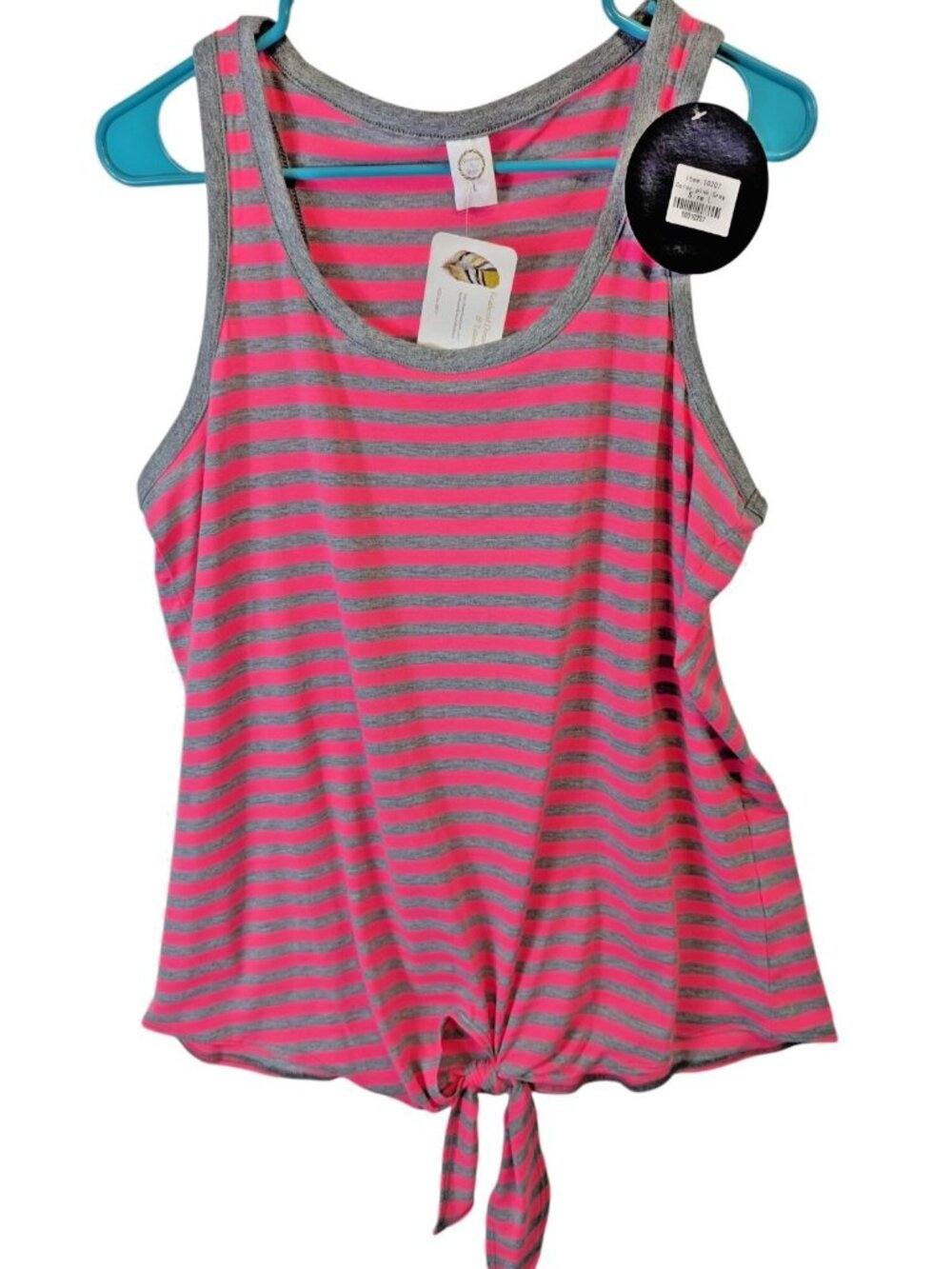 Sunshine & Rodeos Tank Top Women sz L Stripe Sleeveless Neon Western Wear Pink